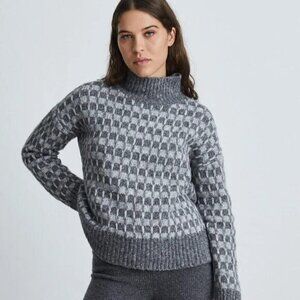 Everlane Gray The Cloud Checkered Turtleneck Wool Alpaca Cotton Blend Size Small